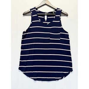 Mix By 41 Hawthorn Tank‎ Top Womens Medium Navy Blue White Striped Keyhole Back